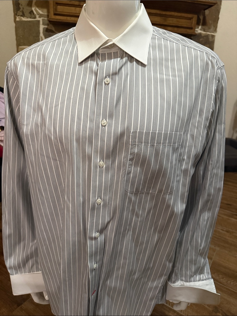 Daniel Cremieux White Collar, French Cuffs, and Gray/White Pinstripe Dress Shirt